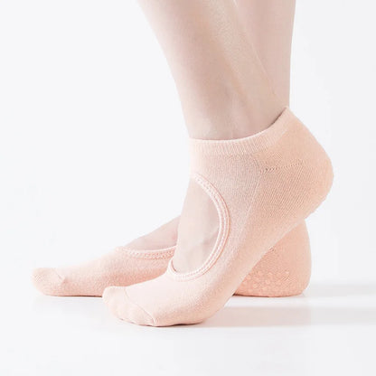 Backless Non-Slip Fitness Pilates Socks Cotton Women Sport Yoga Socks Ballet Dance Slippers Barefoot Sock Workout for Gym