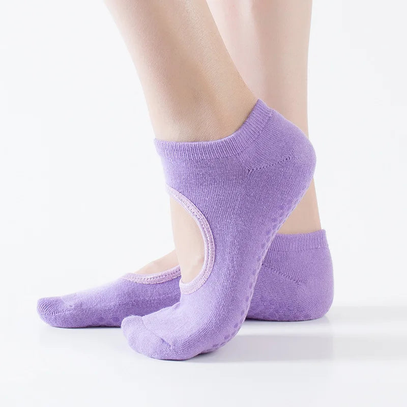 Backless Non-Slip Fitness Pilates Socks Cotton Women Sport Yoga Socks Ballet Dance Slippers Barefoot Sock Workout for Gym