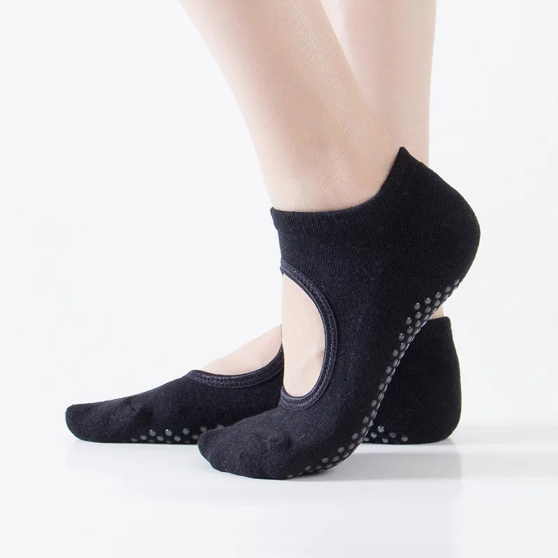 Backless Non-Slip Fitness Pilates Socks Cotton Women Sport Yoga Socks Ballet Dance Slippers Barefoot Sock Workout for Gym