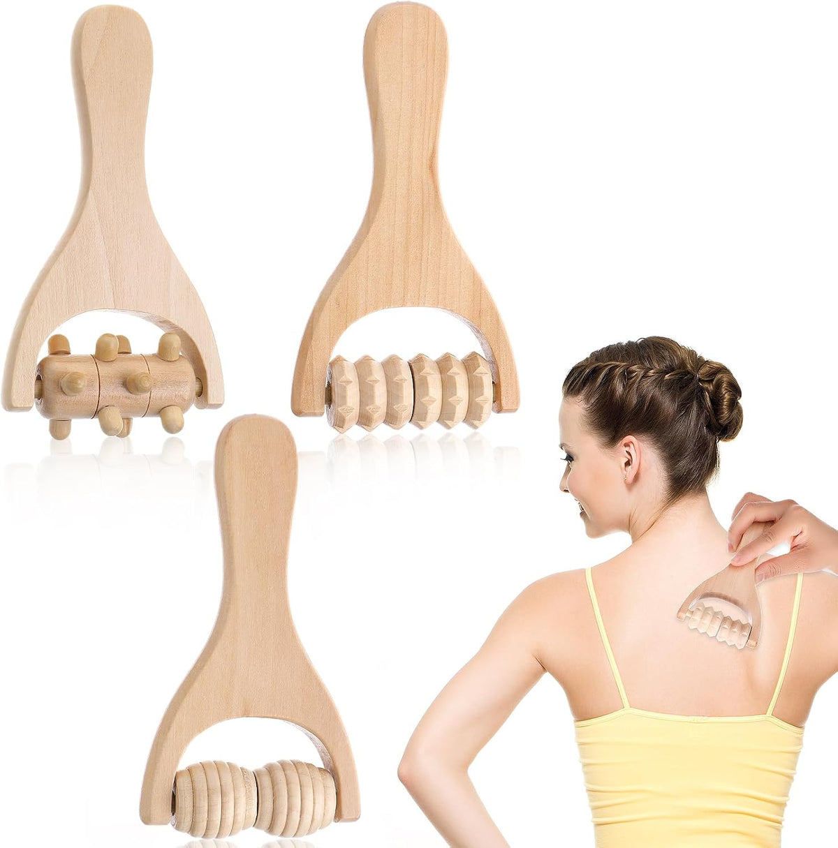 Set 3 Rulli in Legno per Massaggio