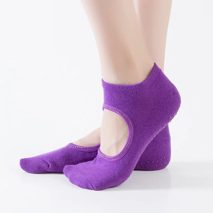 Backless Non-Slip Fitness Pilates Socks Cotton Women Sport Yoga Socks Ballet Dance Slippers Barefoot Sock Workout for Gym