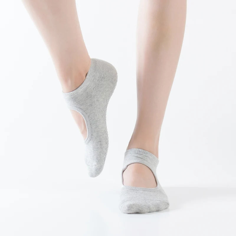 Backless Non-Slip Fitness Pilates Socks Cotton Women Sport Yoga Socks Ballet Dance Slippers Barefoot Sock Workout for Gym